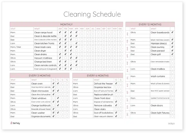 Putzplan für WGs - Download PDF - Monatsplaner & Jahresplaner