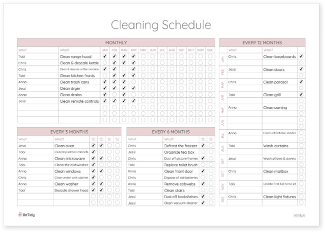 Putzplan für WGs - Download PDF - Monatsplaner & Jahresplaner
