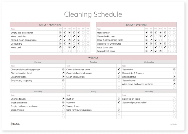 Putzplan für Singles - Download PDF - Tagesplan & Wochenplan